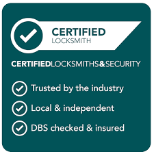 Certified locksmiths logo with white text and green background
